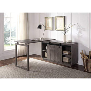 Knocbel Farmhouse L-Shaped Computer Desk with Sliding Barn Door Storage Cabinet, Home Office Workstation Writing Table, 56" L x 51" W x 30" H (Gray Washed)