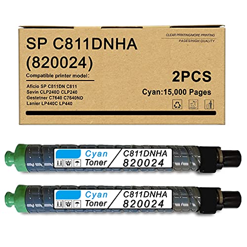 2 Pack Cyan 820024 Compatible SP C811DNHA Toner Cartridge Replacement for Ricoh Aficio SP C811DN C811 Savin CLP240D CLP240 Gestetner C7640 C7640ND Lanier LP440C LP440 Printer Toner Cartridge.