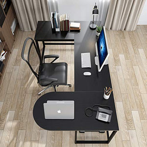 L-Shaped Desk, U Shaped Corner Computer Desk Extra Wide Work Desk with Printer Stand, Large Home Office Desk Workstation Table Executive Desk for Working Gaming, Easy to Assemble (Black)