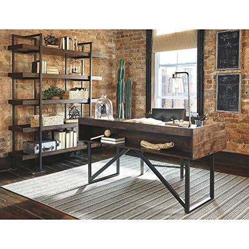 Ashley Furniture Signature Design - Starmore Home Office Desk - 3 Drawers w/ Dovetail Construction - Dark Bronze Tubular Metal - Contemporary - Dark Brown Rustic Finish