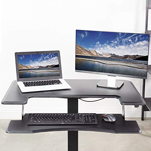 VIVO Black Pneumatic Mobile 36" Height Adjustable Two Platform Standing Desk - DESK-V111GT