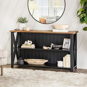 Walker Edison Modern Farmhouse Wood Bookcase, 2 Tier, 52 Inch, Black