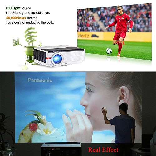 HD Projector 4200 Luminous Efficiency with 200" Max Display 50,000-Hours Led Lamp Life, Mobile Portable Home Theater Projector Support 1080p HDMI, Movie Gaming TV Projector for Phone DVD Player USB