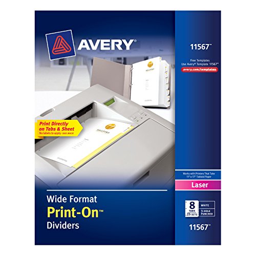 Avery Wide Format Print-On Dividers, White, 8 Tabs, 25 Sets (11567)