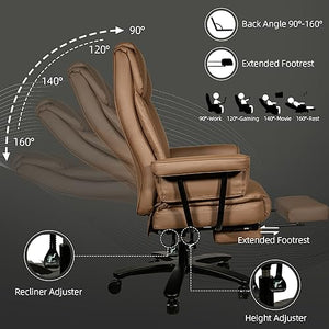 GYI Big and Tall Office Chair 400LBS with Wide Seat, Arms, and Footrest - Brown - 2 Units