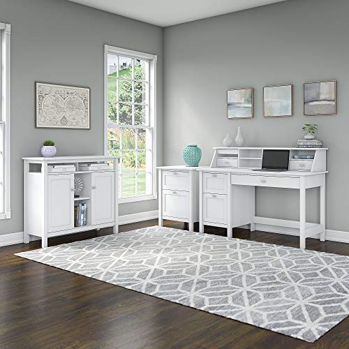 Bush Furniture Broadview Computer Desk with Drawers, Organizer, File Cabinet and Console Table in White