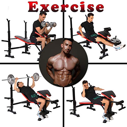 OppsDecor Weight Bench Adjustable Workout Bench Fitness Barbell Rack Strength Training for Home Gym (Carbon)
