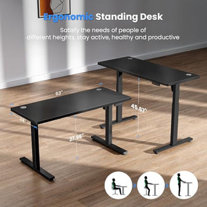 SIAGO Electric Standing Desk Adjustable - 63 x 24 Inch with Cable Management