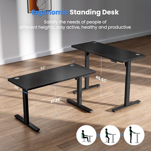 SIAGO Electric Standing Desk Adjustable - 63 x 24 Inch with Cable Management