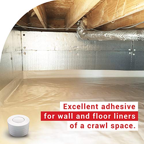 ELK Vapor Barrier Seam Tape, Moisture Barrier Seam and Seal Tape for Crawlspace Encapsulations, Carpet Padding, Underlayment, Marine Use, Waterproof 9 Mil Poly Tape (4 Inch x 180 Feet, White, 12 Pack)