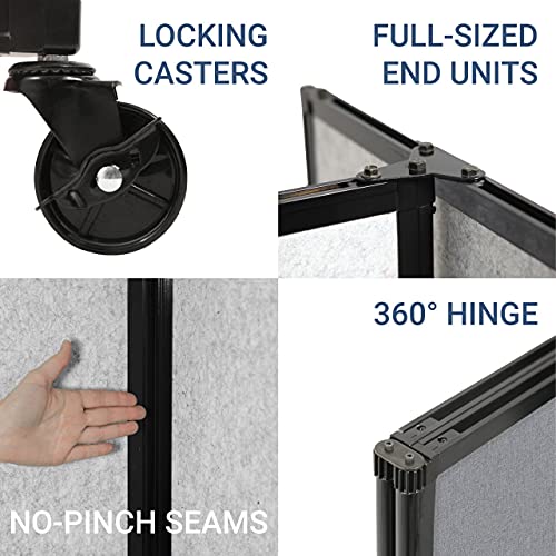 VERSARE Room Divider 360 Wall-Mounted Folding Partition | Locking Wheels | Temporary Room Separator | 8'6" x 6'10" Black SoundSorb Panels