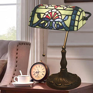 MaGiLL Tiffany Style Banker's Lamp, Green Stained Glass Desk Lamp