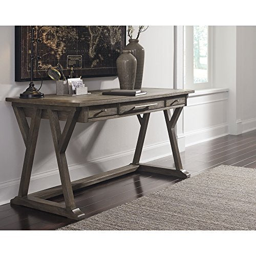 Ashley Furniture Signature Design - Luxenford Large Home Office Desk - Casual - 3 Drawers/Faux Bluestone Inset Top - Grayish Brown Finish - Brushed Nickel Hardware