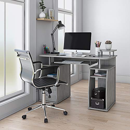 Techni Mobili Floating Modern Office Desk & Complete Computer Workstation, Gray