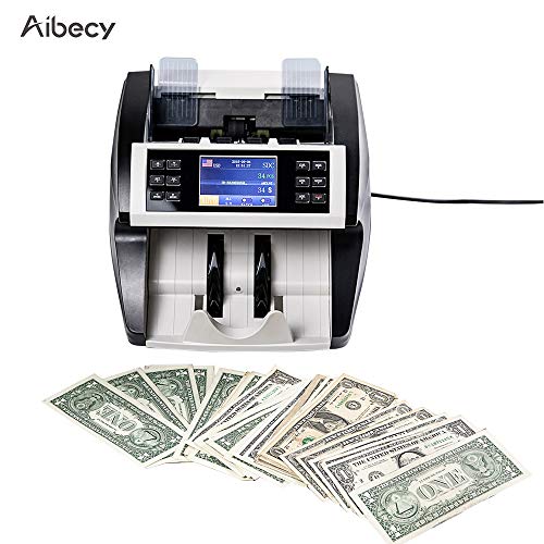 Aibecy Bill Counter Multi-Currency Cash Banknote Money Bill Automatic Counter Counting Machine with UV MG MT IR Counterfeit Detector Supports Mixed Value Counting Function for EURO/USD/GBP/AUD/JPY/KRW