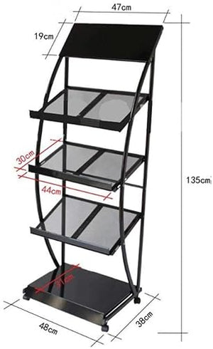 None Shelf Library Literature Brochure Display Rack - Black 38x48x135cm