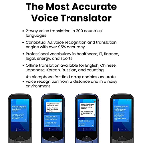 inBEKEA Language Translator Device with Camera Translation, 59 Languages, Blue - Ideal for Travel, Learning, Business