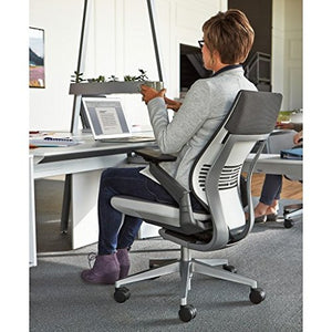 Steelcase Gesture Office Chair - Cogent Connect Licorice Upholstered Wrapped Back Platinum Metallic Frame Medium Seat Light Seagull Seat/Back Dark Merle Arms Hard Floor Caster Wheels