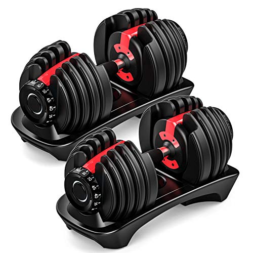 Adjustable Dumbbell Weight to 52.5 Lbs, Black and Red, Professional Comprehensive Training Equipment for Home Gym, Non-Slip Handle for Strengt