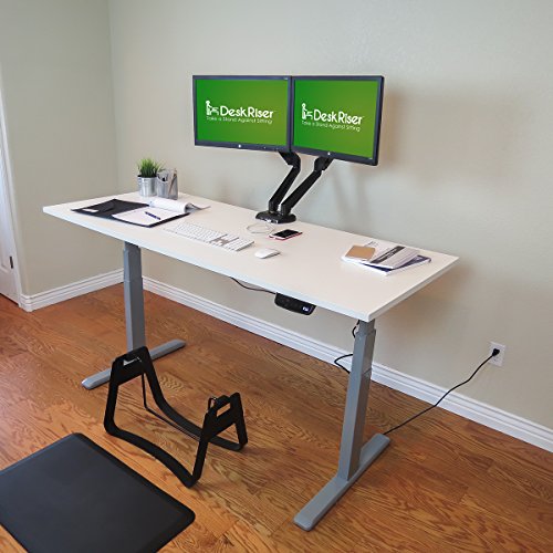 Electric Standing Desk Combo | Includes White Wood Desktop & Standing Desk Mat | Gray Frame Dual Motor Ergonomic Sit to Stand Desk (Gray Frame + 77-inch Wide White Wood Top)