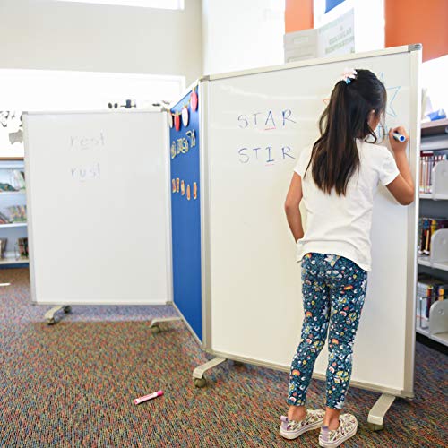 ECR4Kids Mobile Dry-Erase Room Divider and Partition, Double-Sided, Rolling Caster Wheels, 3-Panel Dry-Erase Board, Collapses for Easy Storage