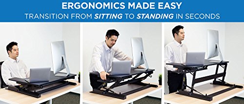 Mount-It! Standing Desk Converter - Height Adjustable Stand Up Desk with Gas Spring Riser - Wide 36 Inch Sit Stand Workstation Fits Dual Monitors – Black (MI-7926)