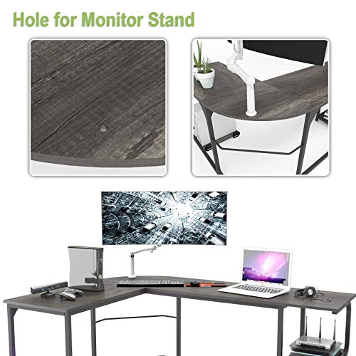 Teraves Computer Desk with 5 Tier Shelves & Reversible L Shaped Desk with Shelves Round Corner Computer Desk Gaming Table Workstation for Home Office