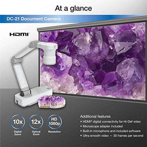 Epson DC-21 High-Definition Document Camera with HDMI, 12x Optical Zoom, 10x Digital Zoom and 1080p Resolution