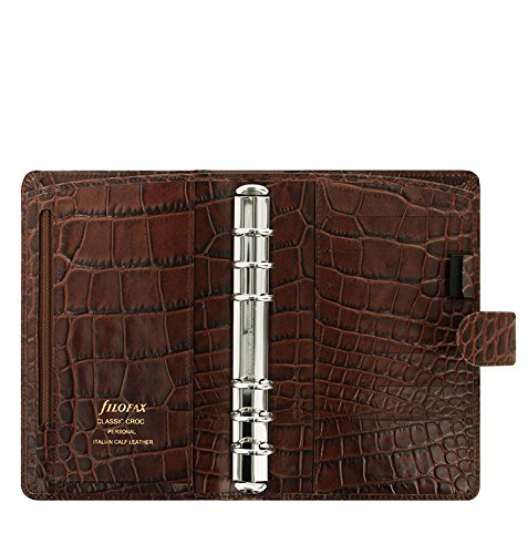 Filofax Classic Croc Print Leather Organizer Agenda Diary Calendar Bundle with DiLoro Ballpoint Pen (Chestnut 2022 with Pen, Personal Paper Size 6.73" x 3.74")
