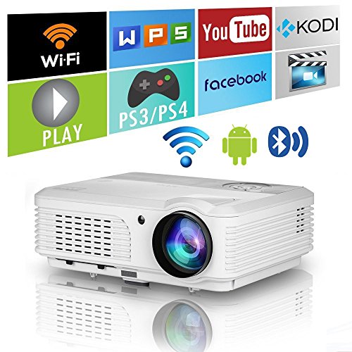 Wireless Bluetooth Projector Android WiFi 4400lm HD LED LCD Smart Video Proyector Support 1080P Airplay HDMI USB RCA VGA AV for Home Theater TV Outdoor Movie Smartphone DVD Game Consoles Laptops