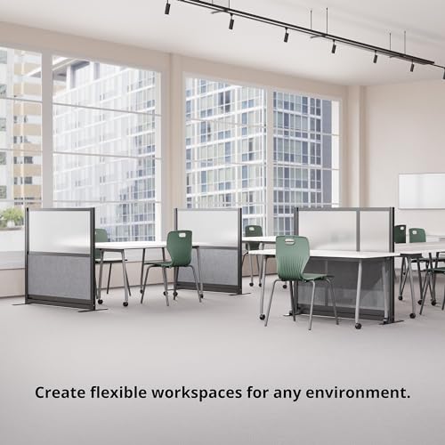 S Stand Up Desk Store Workflow Modular Wall | 53in x 48in | Room Divider with Whiteboard, Acrylic Panels, Sound Absorbent Panels (Black Frame)