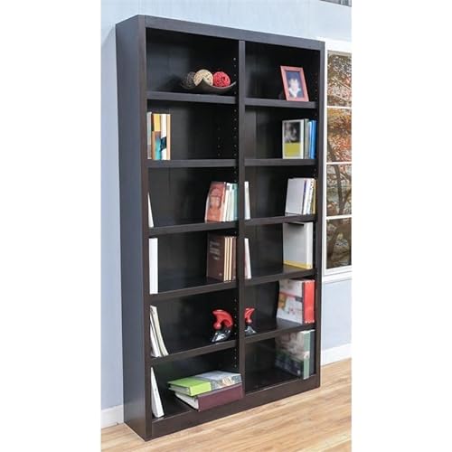 Home Square 84" Tall Double Wide Solid Wood Bookcase Set of 2 in Espresso
