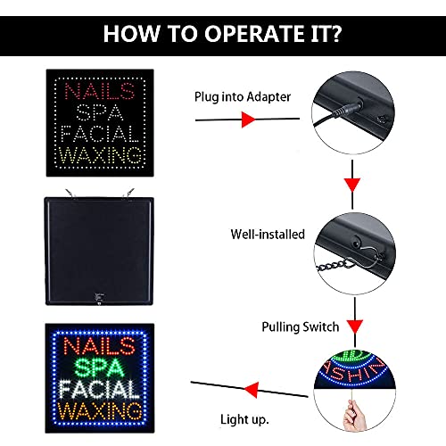 LED Nails SPA Massage Facial Waxing Open Light Sign Super Bright Electric Advertising Display Board for Eyelash Extension Business Shop Store Window Bedroom (24" x 24", HSN0179)