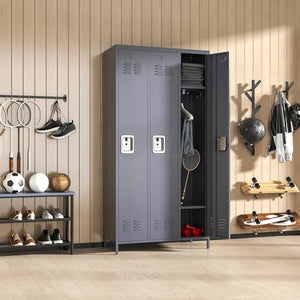 Yukimo Metal Locker Cabinet with 3 Doors Combination, Storage Locker Cabinet with Lock (Dark Grey)