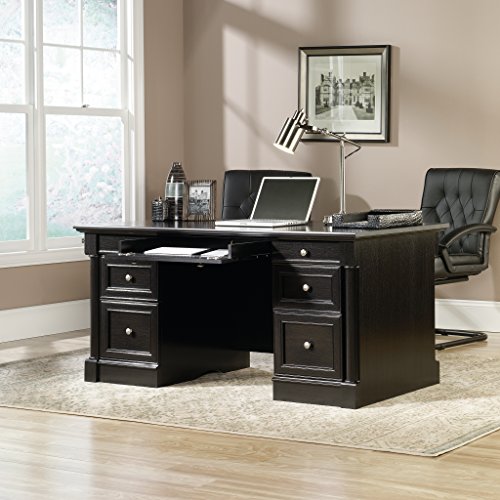 Sauder 420783 Bleeker Street Executive Desk, L: 65.12" x W: 29.53" x H: 29.61", Obsidian Oak finish