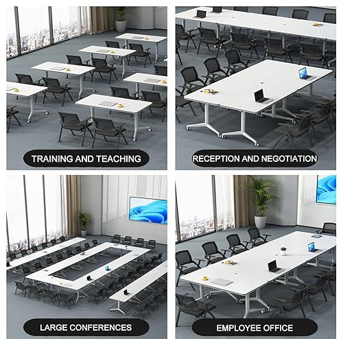 Ptosziav Modern White Folding Flip Top Mobile Conference Table 47.2"D x 23.6"W x 29.5"H - Office Meeting Tables (4Pcs)
