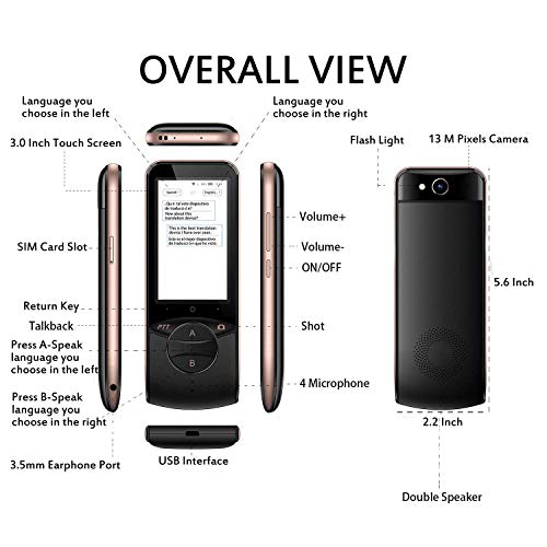 FastDict Smart Voice Language Translator Device, 75 Languages Real-Time Translation, Image Recognition & Translating, Remote International Conference for Business Travel Learning (Black)