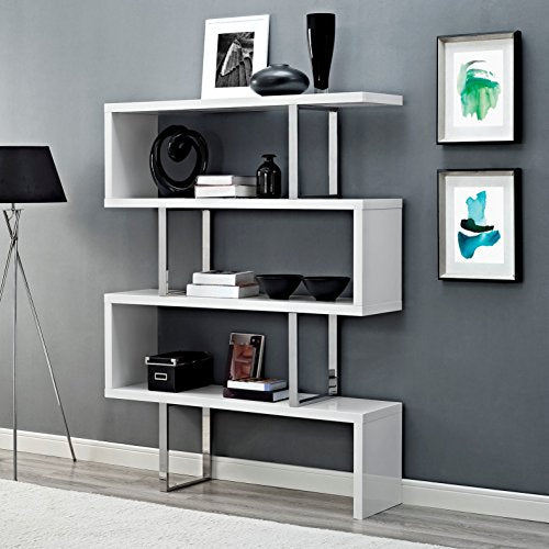 Modern Contemporary Urban Living Lounge Room Bookcase Bookshelf Shelf Rack Stand, White, Wood Metal
