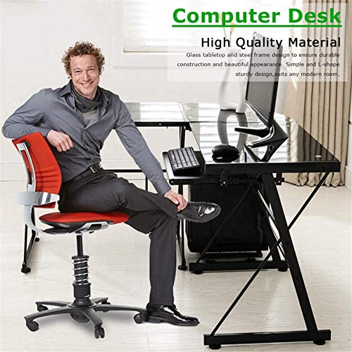 XIONGGG L Shaped Corner Computer Gaming Desk, Laptop Study Corner Table, Workstation for Home Office, with Computer Keyboard Tray