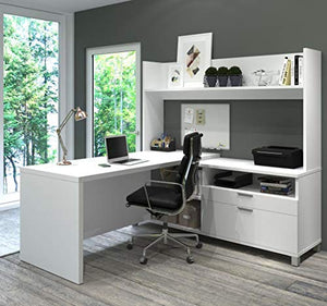 Bestar L-Desk with Open Hutch in White