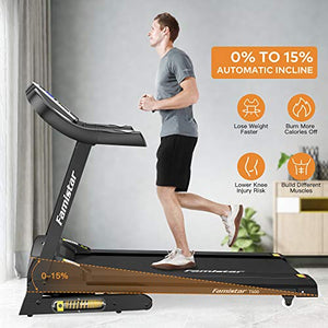 Famistar 3.5HP Folding Treadmill, 15% Auto Incline 300LBS Capacity Running Machine with Smart Shock-Absorbing System, 9.94 MPH, 12 Programs, Easy Assembly&Space Saving for Home Office Workout