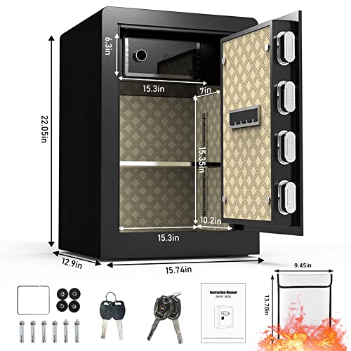 Marcree Biometric Safe Box Fireproof, 2.2 Cub Fingerprint Money Safe with Fireproof Waterproof Money Bag LCD Digital Keypad and Inner Cabinet LED Light, Fireproof Safe for Home Office Hotel