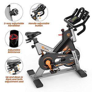 pooboo Exercise Bike Stationary 330 Lbs Indoor Cycling Bike with Comfortable Seat Cushion & LCD Monitor, Multi - Grips Handlebar