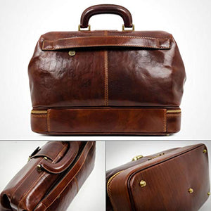 Leather Doctor Bag Briefcase Medical Purse Vintage Key Lock Handbag Brown - Time Resistance