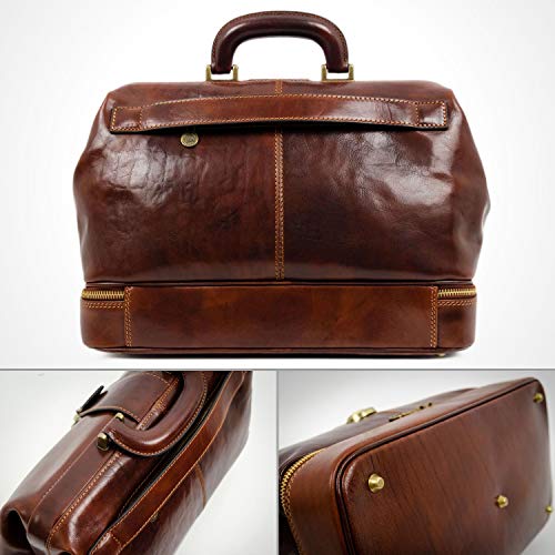 Leather Doctor Bag Briefcase Medical Purse Vintage Key Lock Handbag Brown - Time Resistance