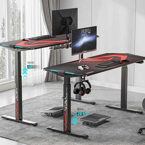 EUREKA ERGONOMIC 65" Electric Height Adjustable Gaming Desk with RGB LED Lights and Extended Mouse Mat
