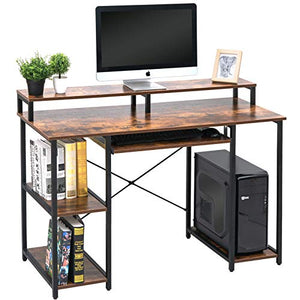 TOPSKY Computer Desk with Storage Shelves/Keyboard Tray/Monitor Stand Study Table for Home Office (Industrial/Rustic Brown)