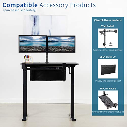 VIVO Manual Height Adjustable 43 x 24 inch Stand Up Desk, Black Solid One-Piece Table Top, Black Frame, Standing Workstation with Foldable Handle, DESK-KIT-MB4B