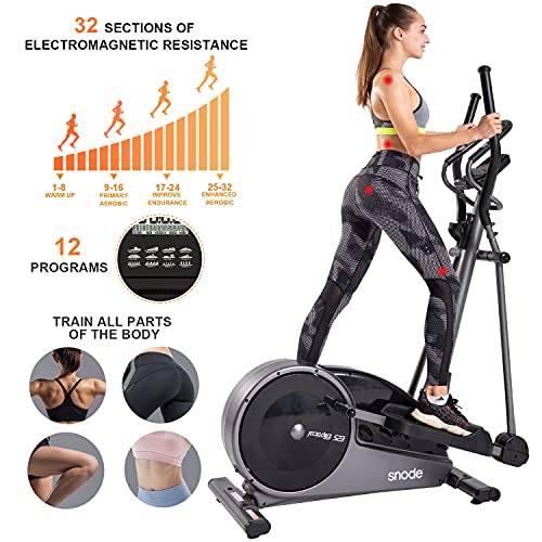 SNODE Programmed Magnetic Elliptical Machines for Home Use with Free APP - Eliptical Trainer Home Workout Equipment with 32 Level Resistance,Pulse Tension, Intelligent Workout App, LCD Display