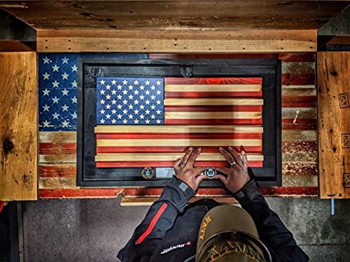Flags of Valor Challenge Coin Holder Wooden American Flag Wall Decor -Medium - 36" x 19.5” - Made in the USA - Holds 100 Coins. Government Military Challenge Coin Holder Display Made by True Veterans